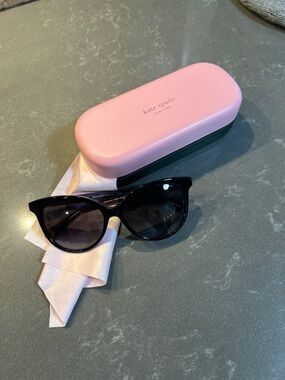 Kate Spade Kingsley Black Cat-Eye Sunglasses with Pink Case and Cloth